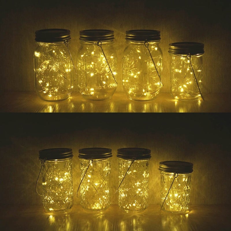 Decorman Solar Mason Jar Lights, 8 Pack Waterproof Fairy Star Firefly Lids String Lights with 8 Hangers for Patio Yard Garden Party Wedding Christmas Decoration(Jars Not Included) - Image 4